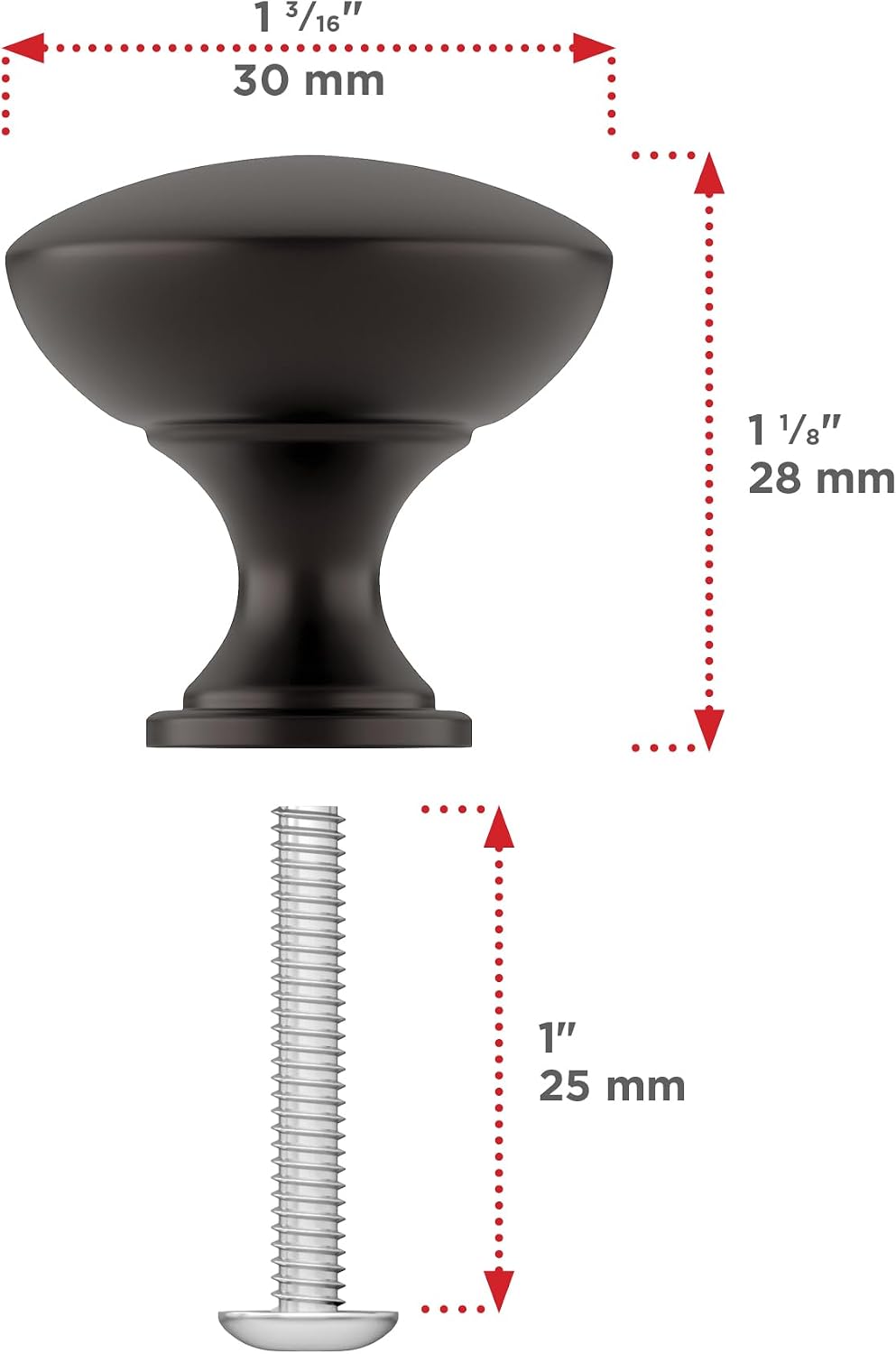 Pomo hongo bronce aceitado 1.181pulg para gabinete cocina