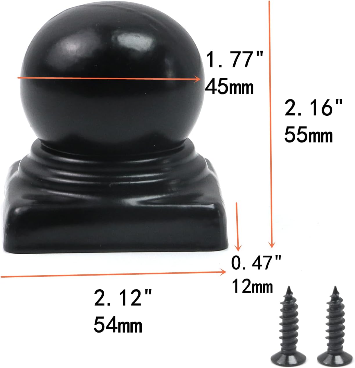 4 Tapas Negras Poste Bola para Postes Metal 1.97x1.97pulg