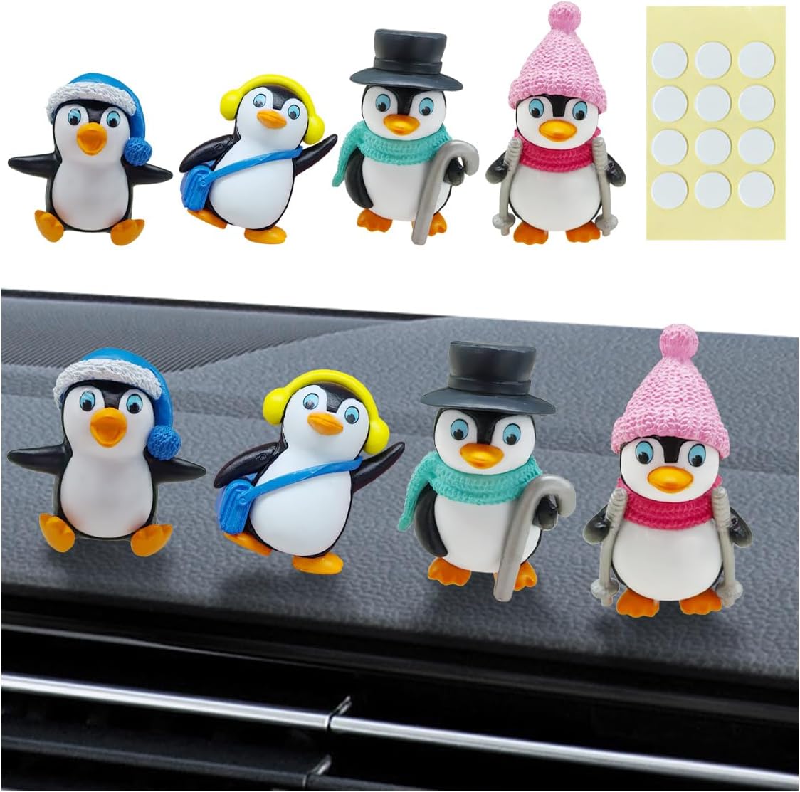 4 Pzas Adornos Pingüino para Espejo Retrovisor Coche
