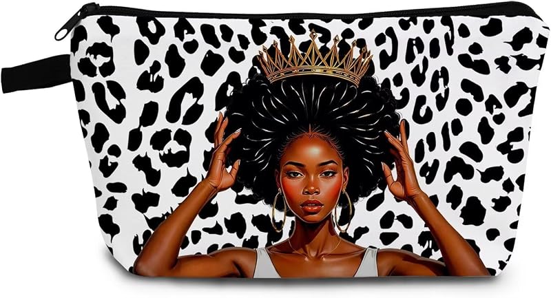 Bolsa cosméticos leopardo negro con cremallera regalo mujer