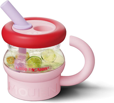 Vaso vidrio con tapa popote silicona infusor té 24oz rosa