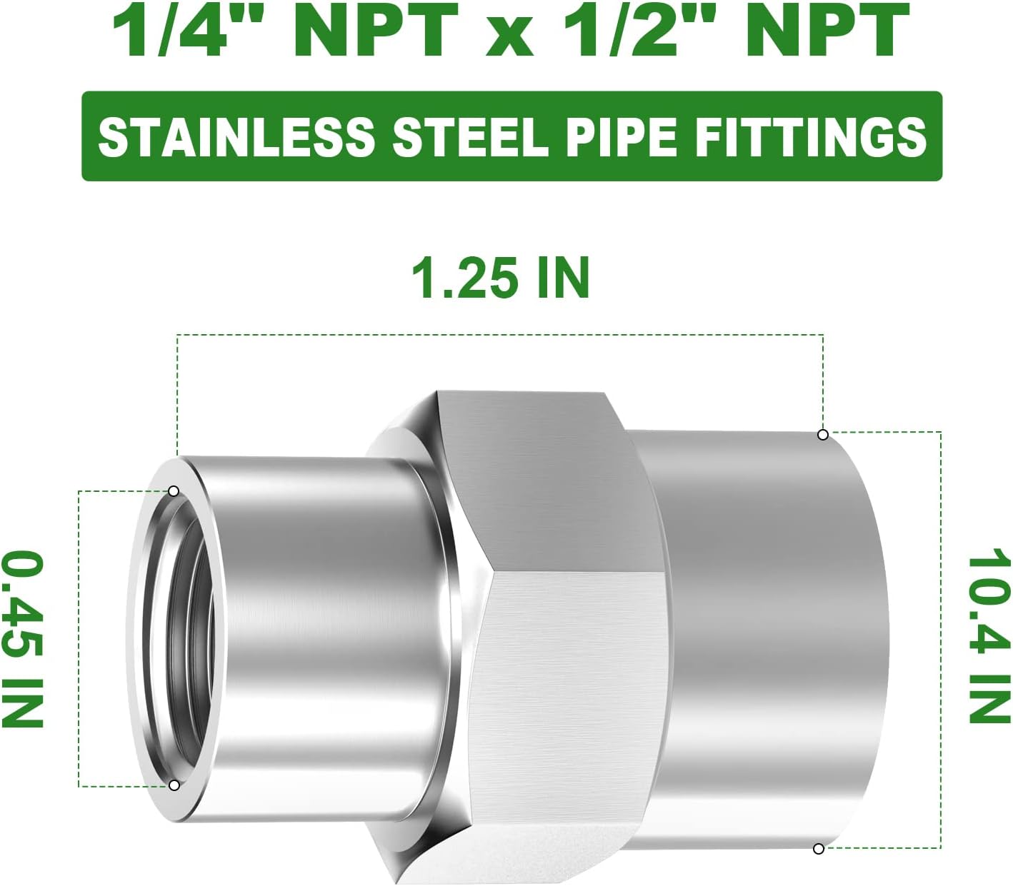2 Pzas Acoplamiento Tubo Hembra 1/2x1/4 Acero Inox 304