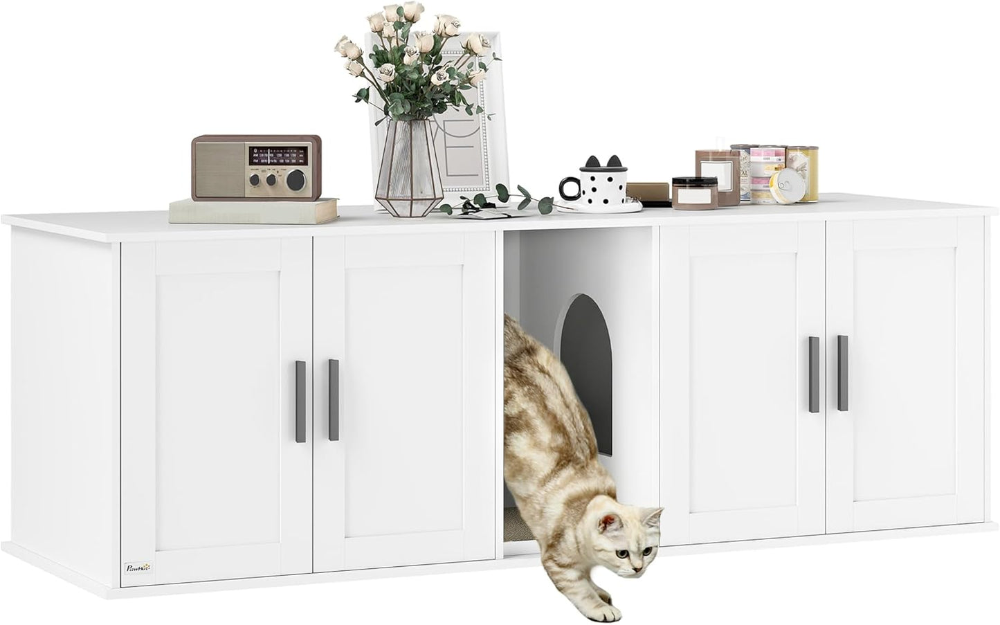 Caja arena gatos 2 en 1 con rascador 57x19x20pulg blanco