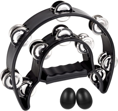 Pandereta doble fila metal cascabeles para adultos KTV fiesta negro