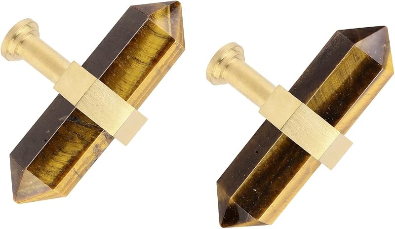 2 Pzas Pomos Cajón Ojo Tigre Latón Cepillado Decorativo