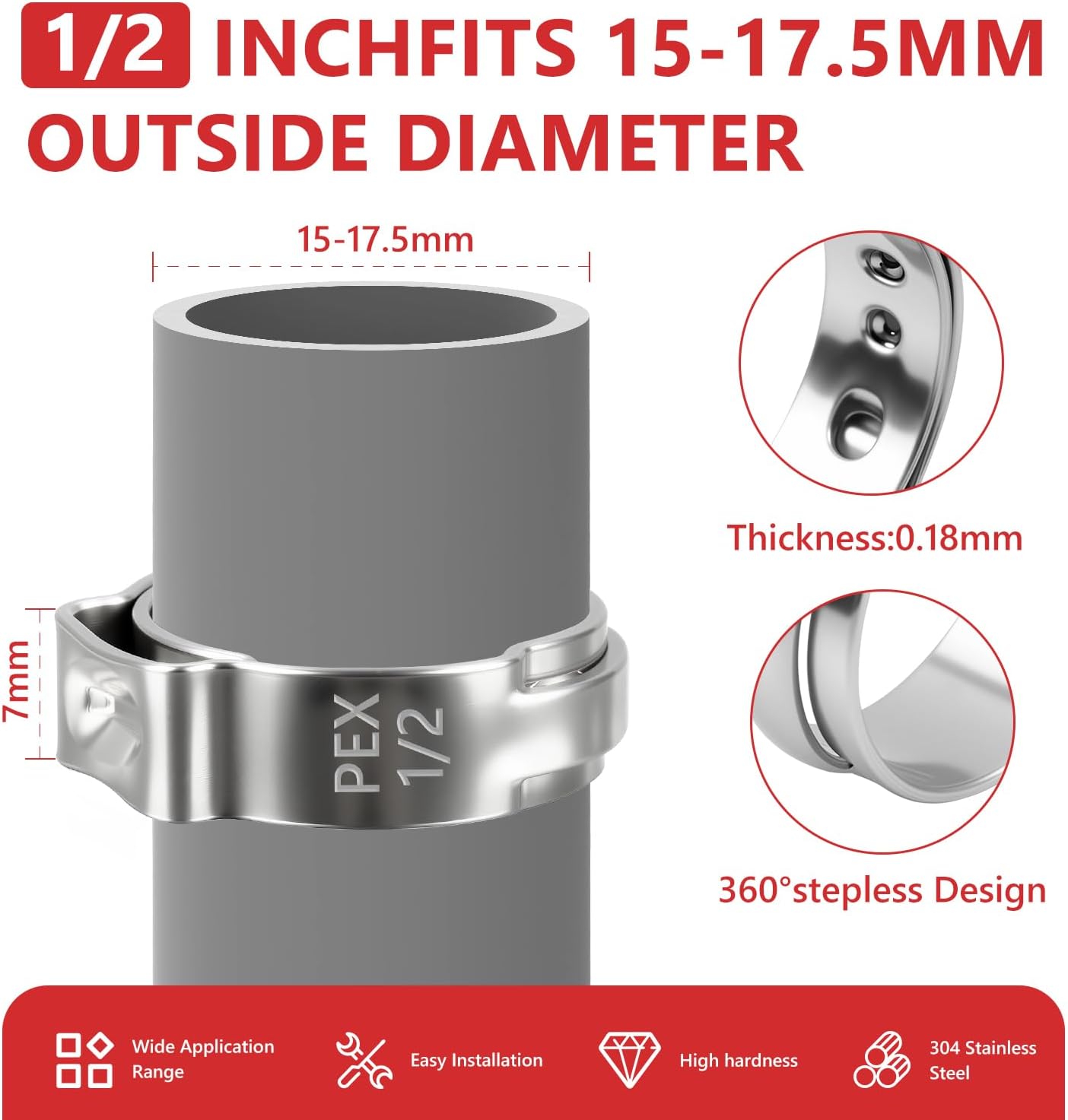 250 Pzas Anillos Crimpado PEX 1/2pulg Acero Inox