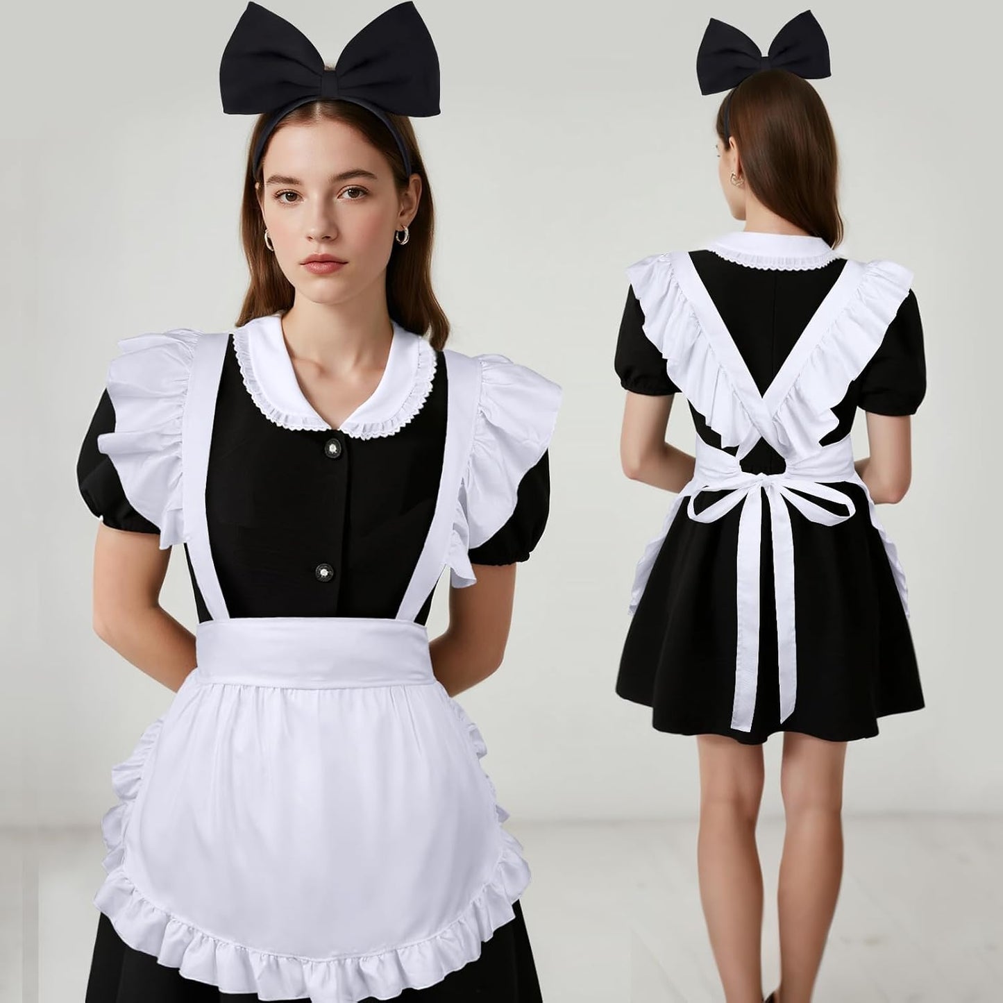 Delantal blanco mujer diadema lazo fiesta halloween