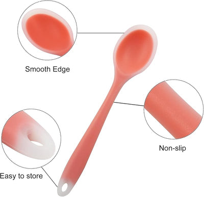 6 Cucharas Silicona Cocina Resistentes Calor Rojo Transparente