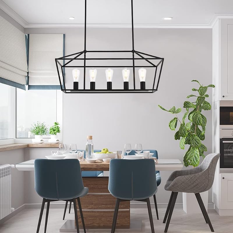 Lámpara colgante industrial 5 luces acabado negro mate