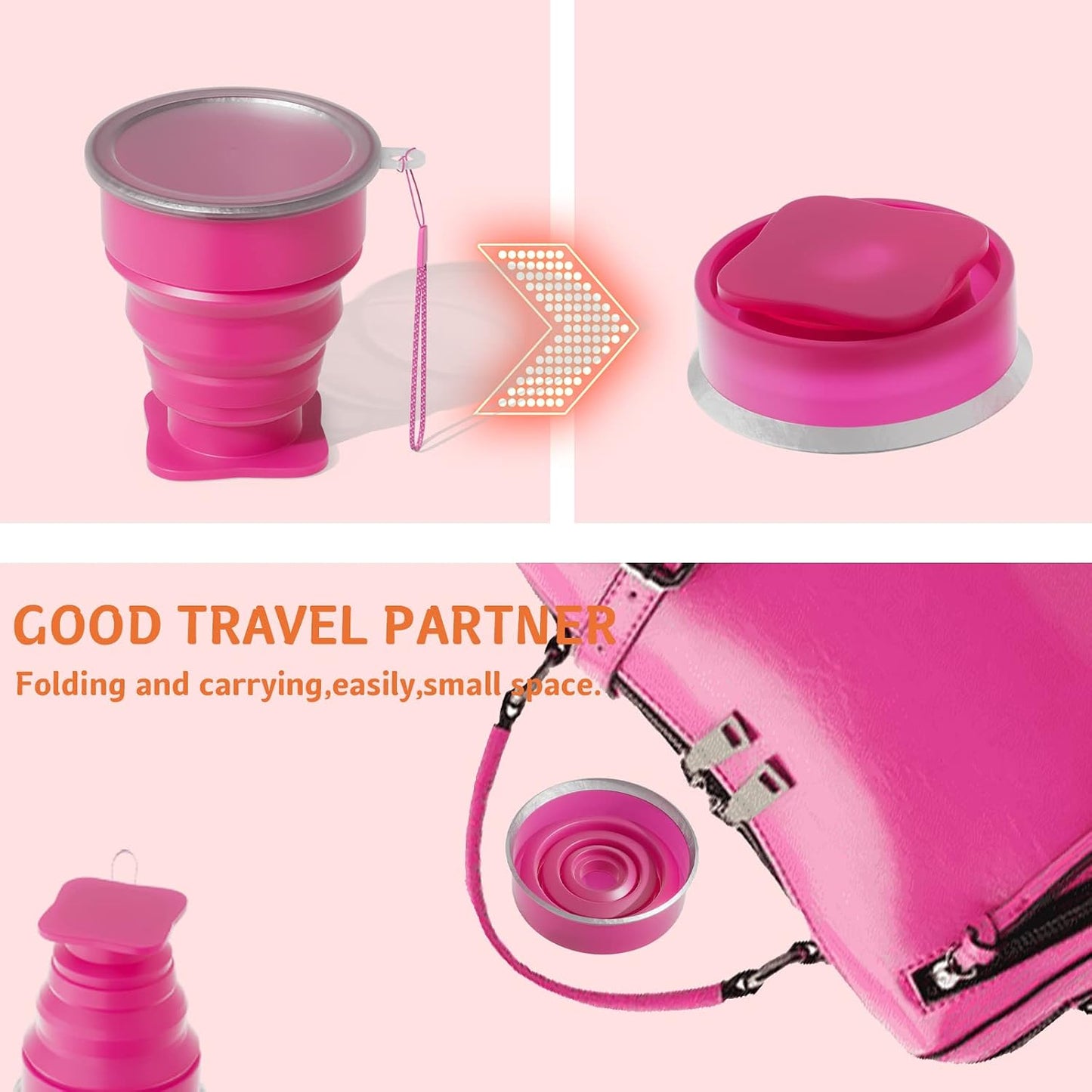 Vaso plegable silicona expandible portátil rosa