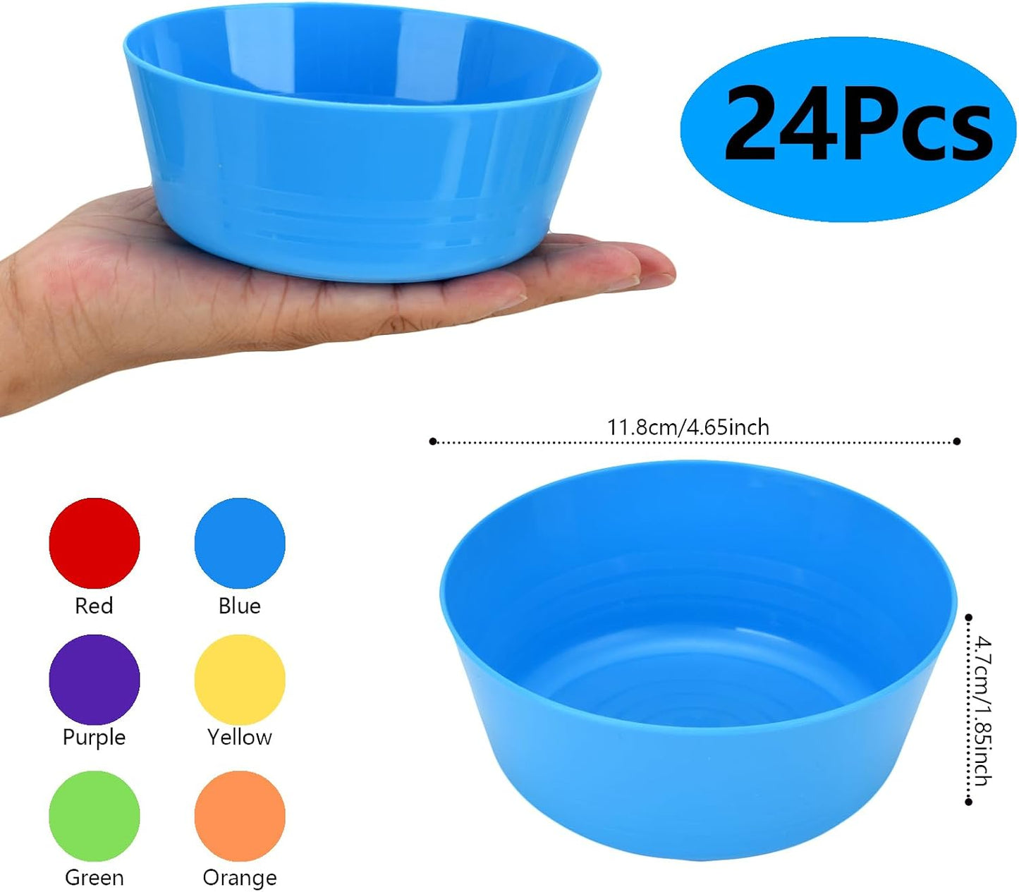 24 Cuencos Plástico 10oz Multicolor Apto Microondas Apilables