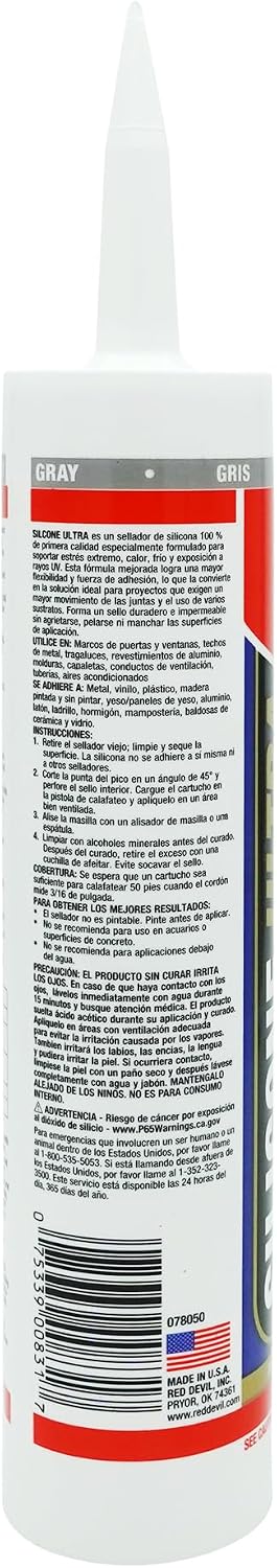 Sellador silicona RTV 10.1oz gris tubo 100% resistente agua