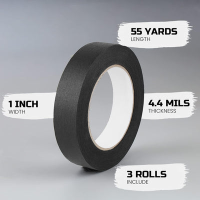 3 Rollos Cinta Adhesiva Negra 1pulg x55yardas