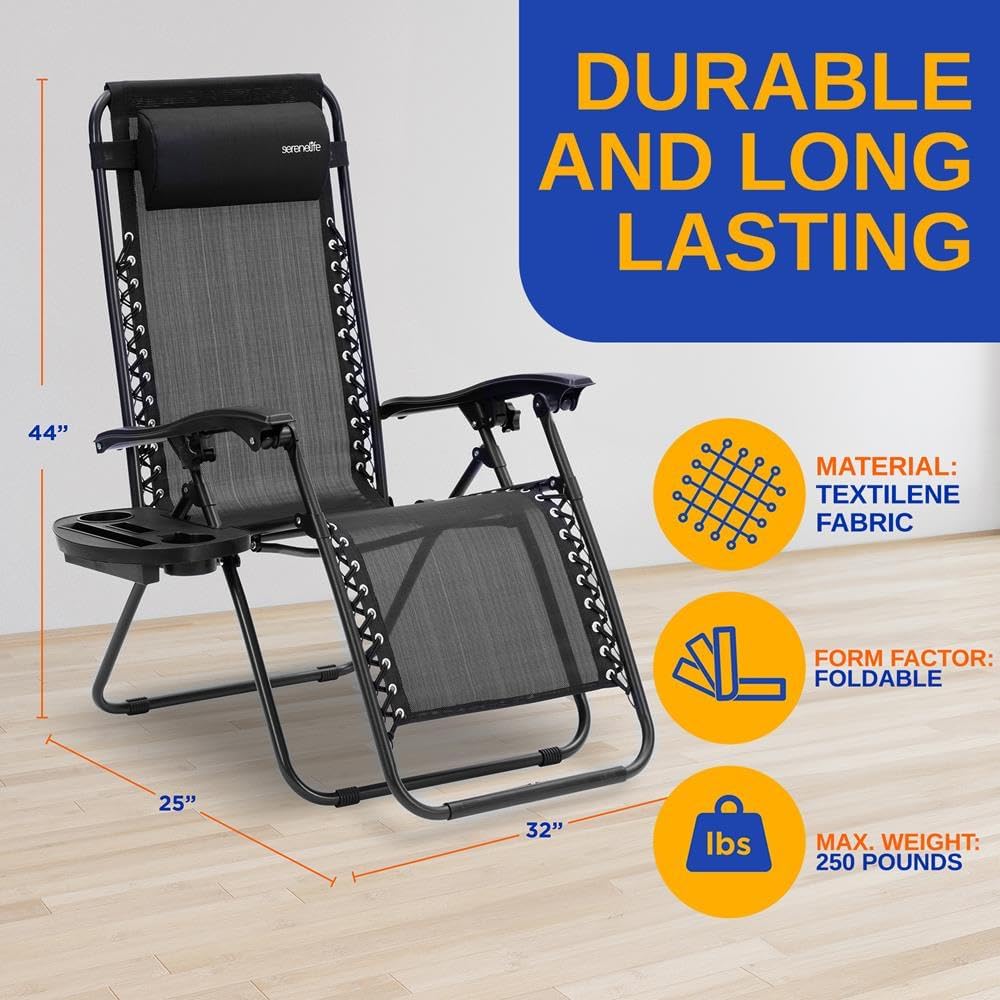2 Sillas Zero Gravity plegables con mesa y reposacabezas