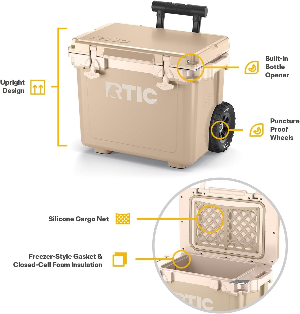 Enfriador con ruedas 22qt asa caja hielo portátil