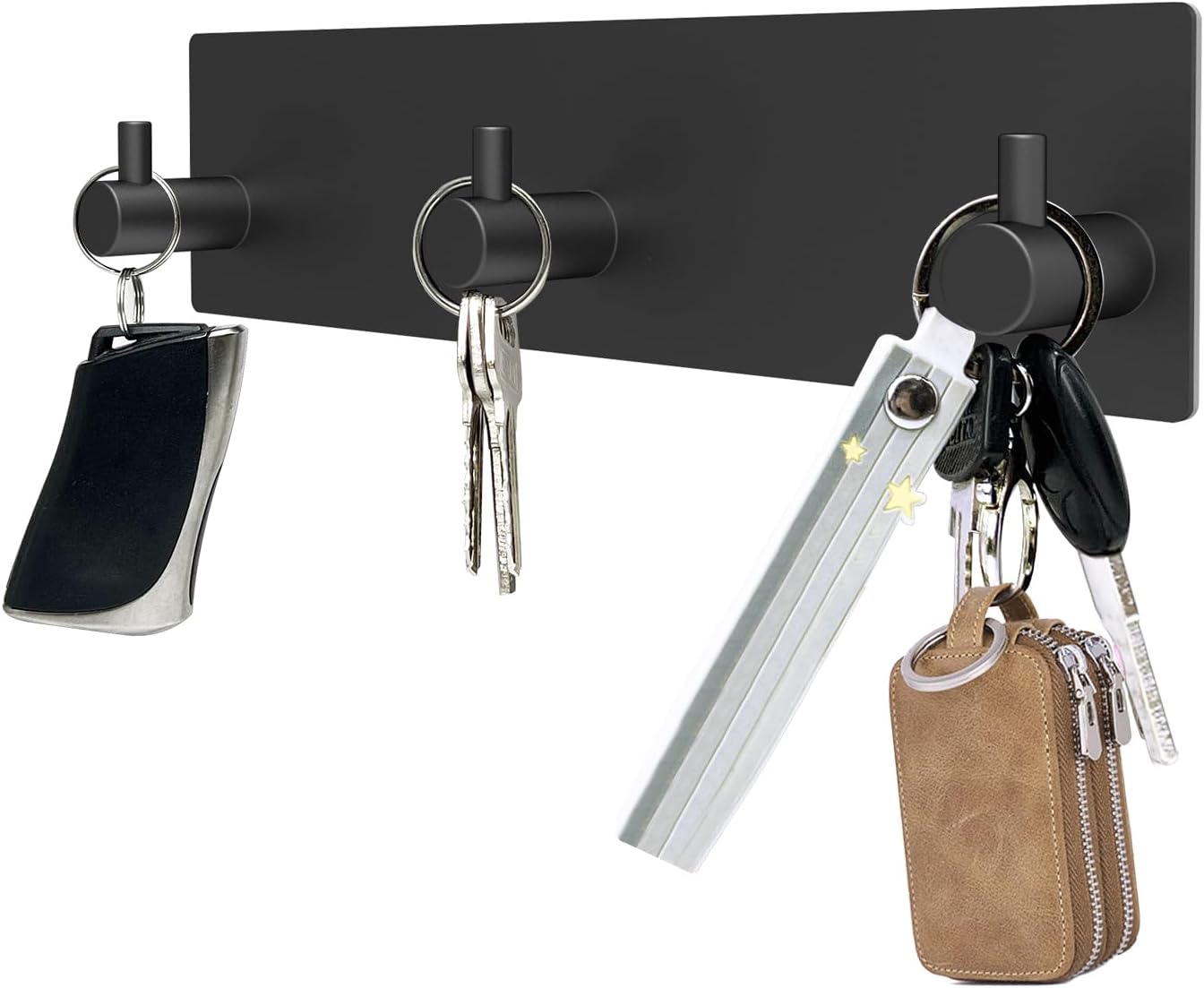 Soporte llaves pared acero inox 3 ganchos negro