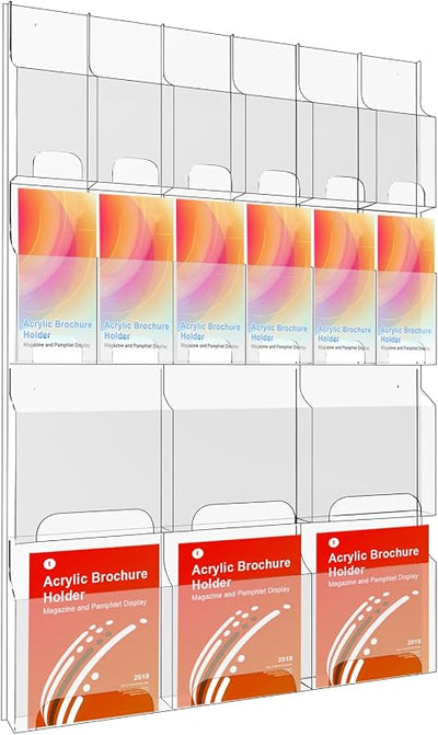 Soporte acrílico folletos y revistas 12+6 con tarjeteros