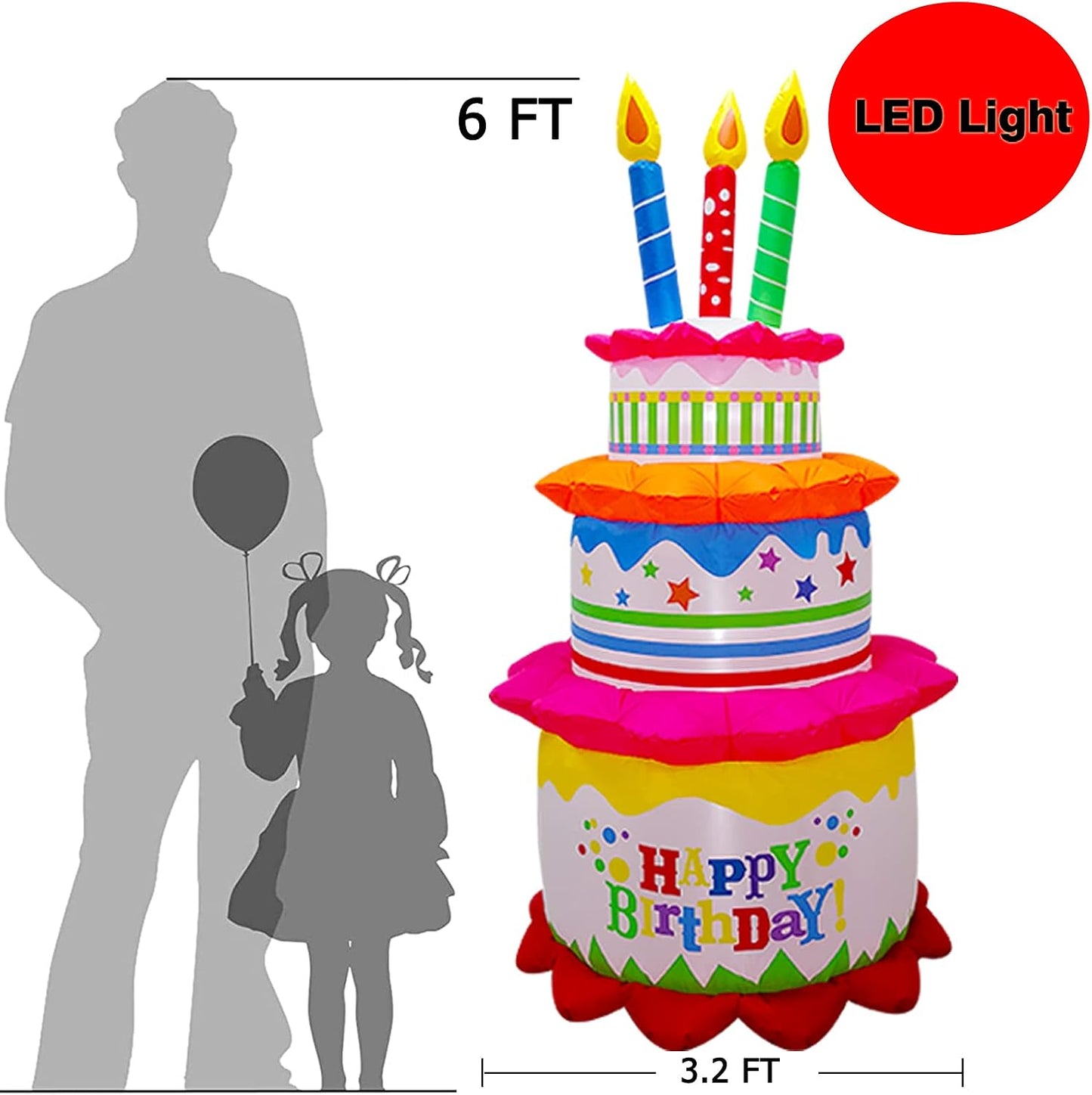 Pastel inflable cumpleaños 6ft con velas decoración exterior