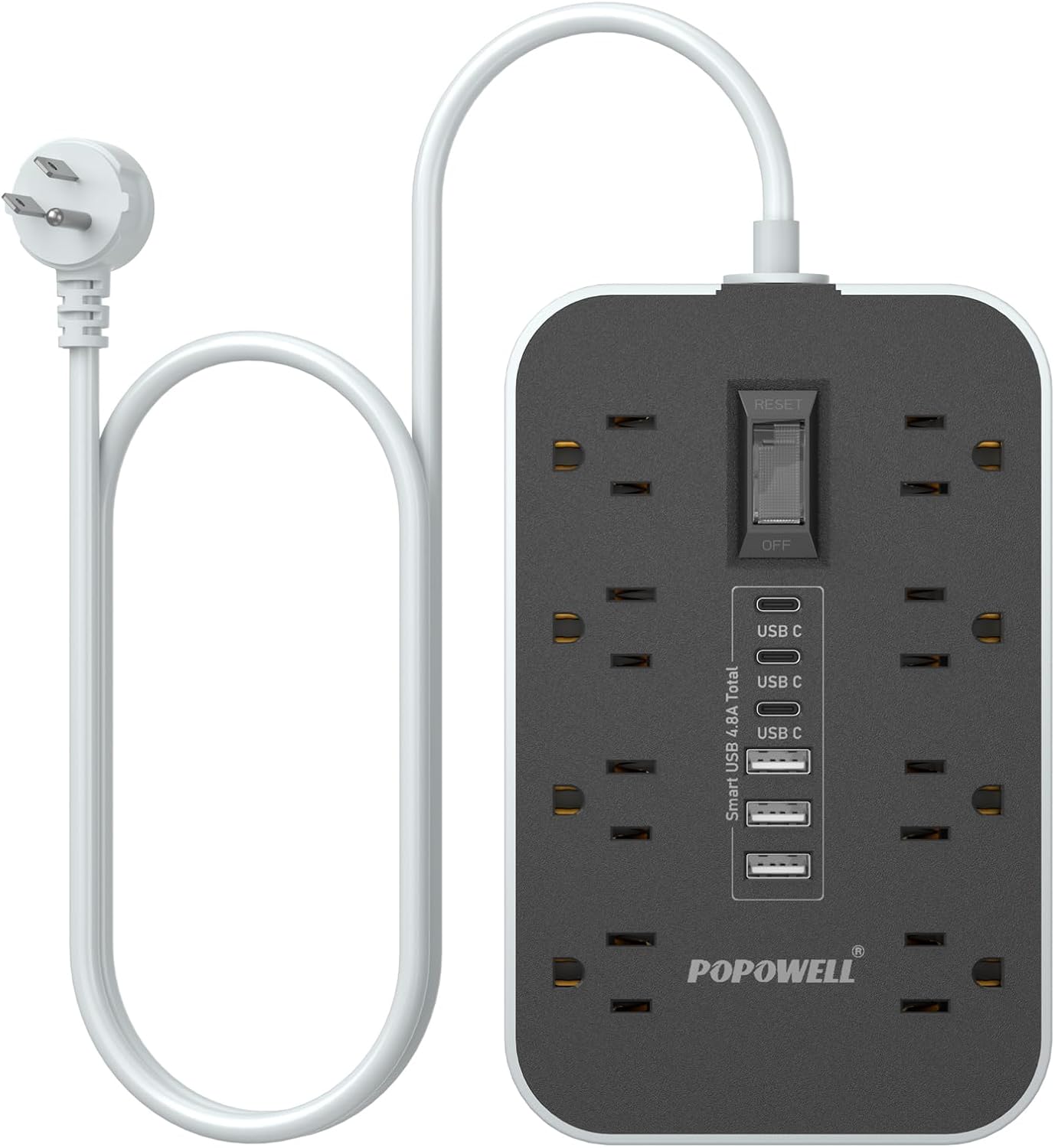 Regleta alimentación 8 tomas CA 6 puertos USB 1080J alta potencia