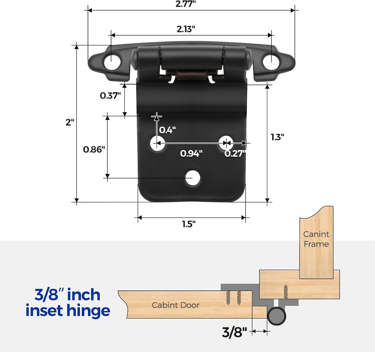 20 Pzas Bisagras 3/8pulg Negro Mate Cierre Automático