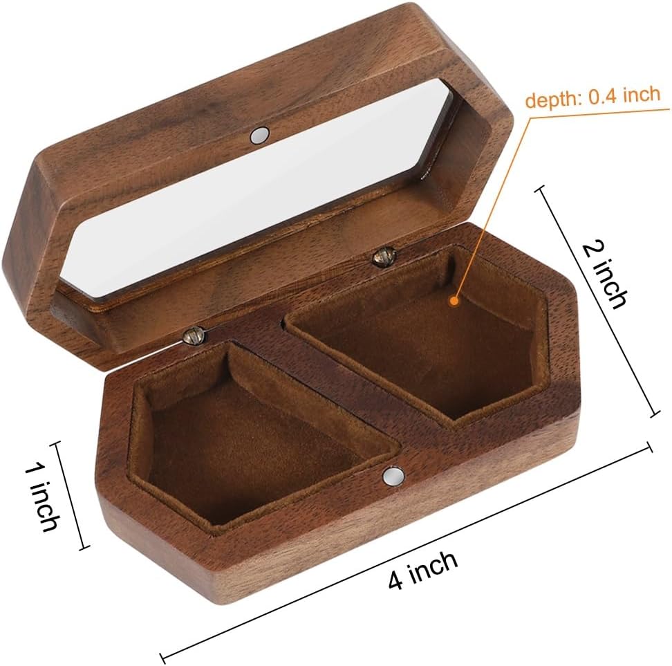Caja madera anillos boda transparente para dos anillos
