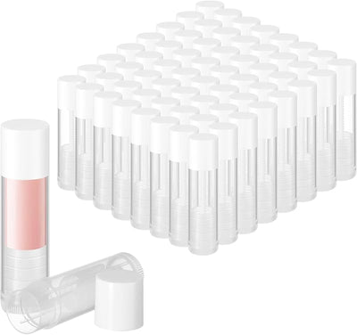 64 Tubos Balsamo Labial Recargables Plastico Giratorio Transparente