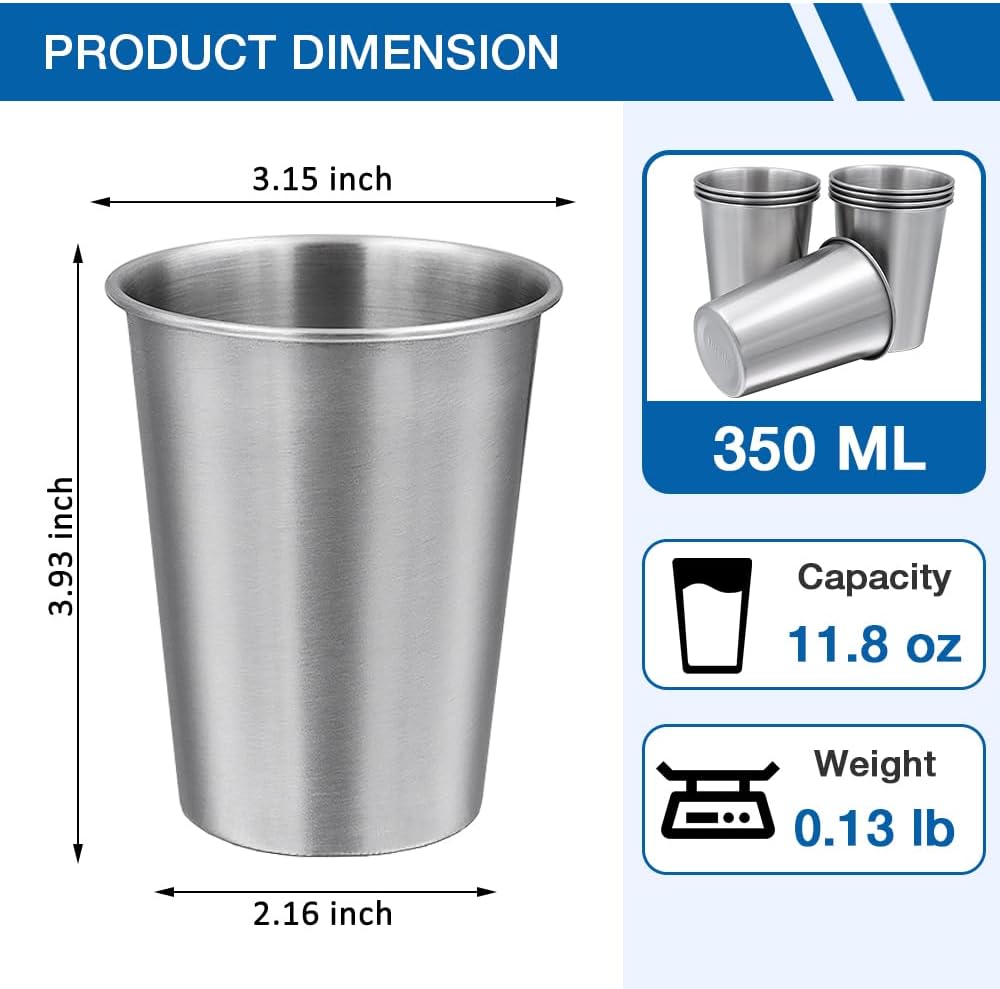 Vasos acero inox 12oz set 8 para bar y hogar