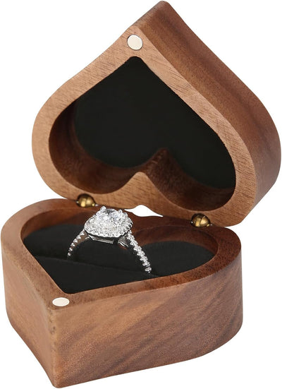 Caja regalo anillo madera corazón 2 ranuras joyería vintage