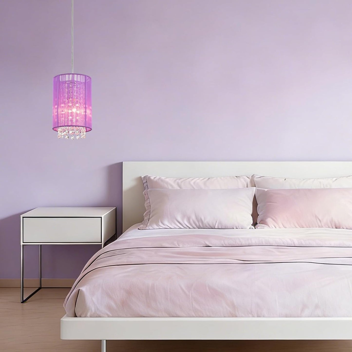 Lámpara colgante enchufable morada para dormitorio niñas