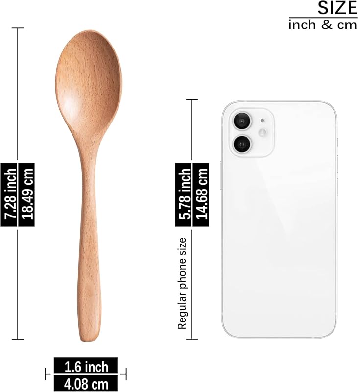 6 Pzas Cucharas Madera Haya Lisa 7.3pulg para Miel Café Té