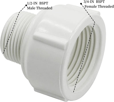10 Adaptadores PVC 1/2m a 3/4h con cinta sellado BSPT blanca