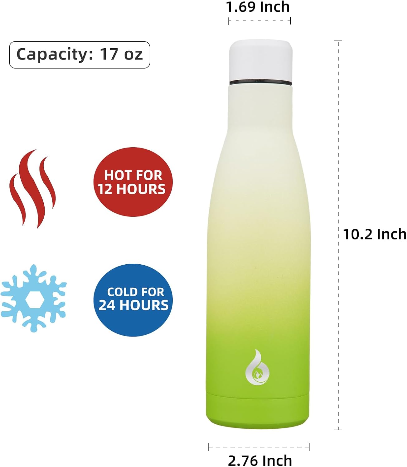 Botella agua acero inox 17oz térmica reutiliz. color verde