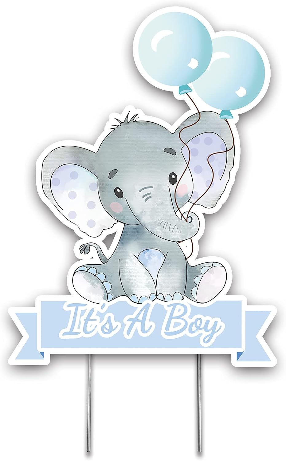 Cartel elefante azul globos texto It's A Boy baby shower
