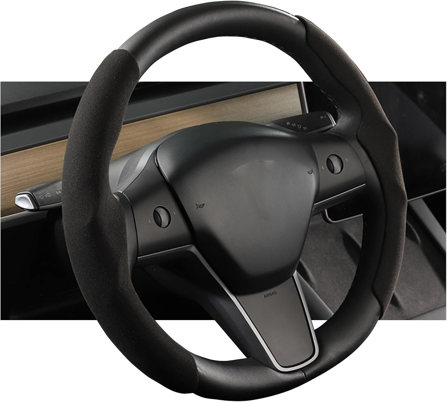 Funda volante Tesla Model Y gamuza antiderrap negro