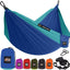 Hamaca camping duradera con correas silla viaje azul