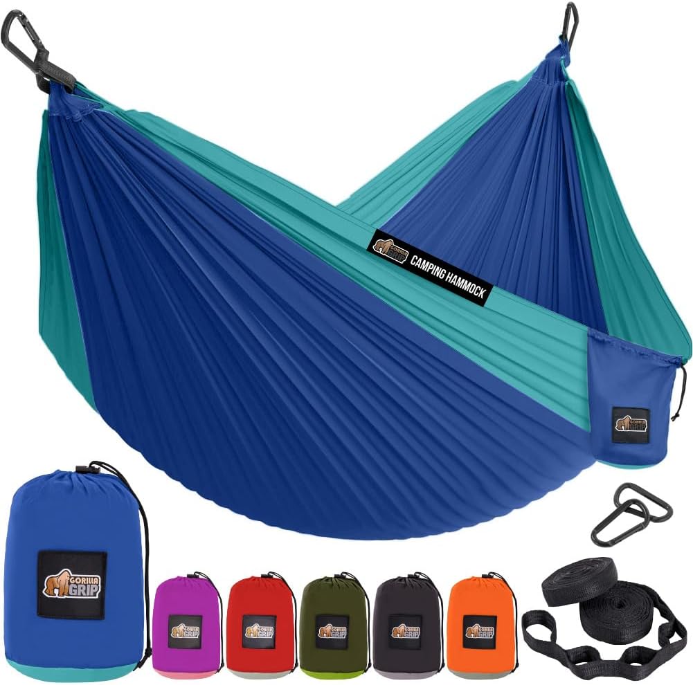 Hamaca camping duradera con correas silla viaje azul