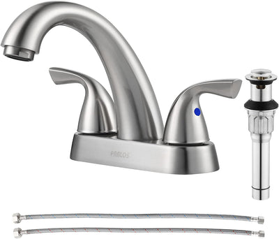 Grifo baño 2 manijas sin plomo níquel con drenaje