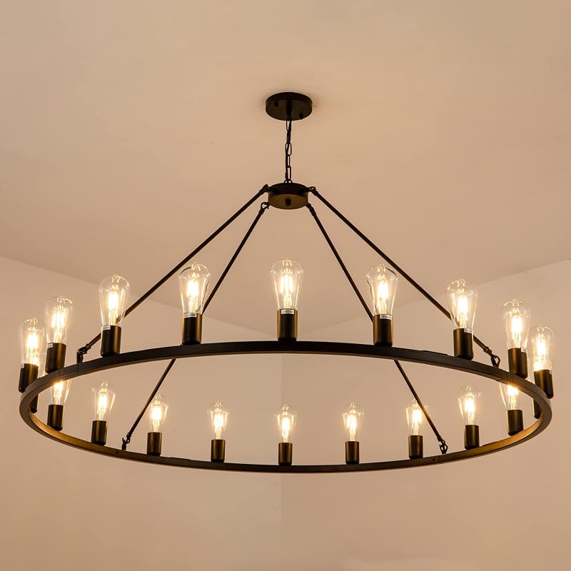 Candelabro rueda vagón 48" 20 luces negra rústica
