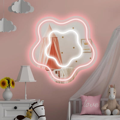 Letrero neón con espejo flores luces LED USB decoración hogar niñas