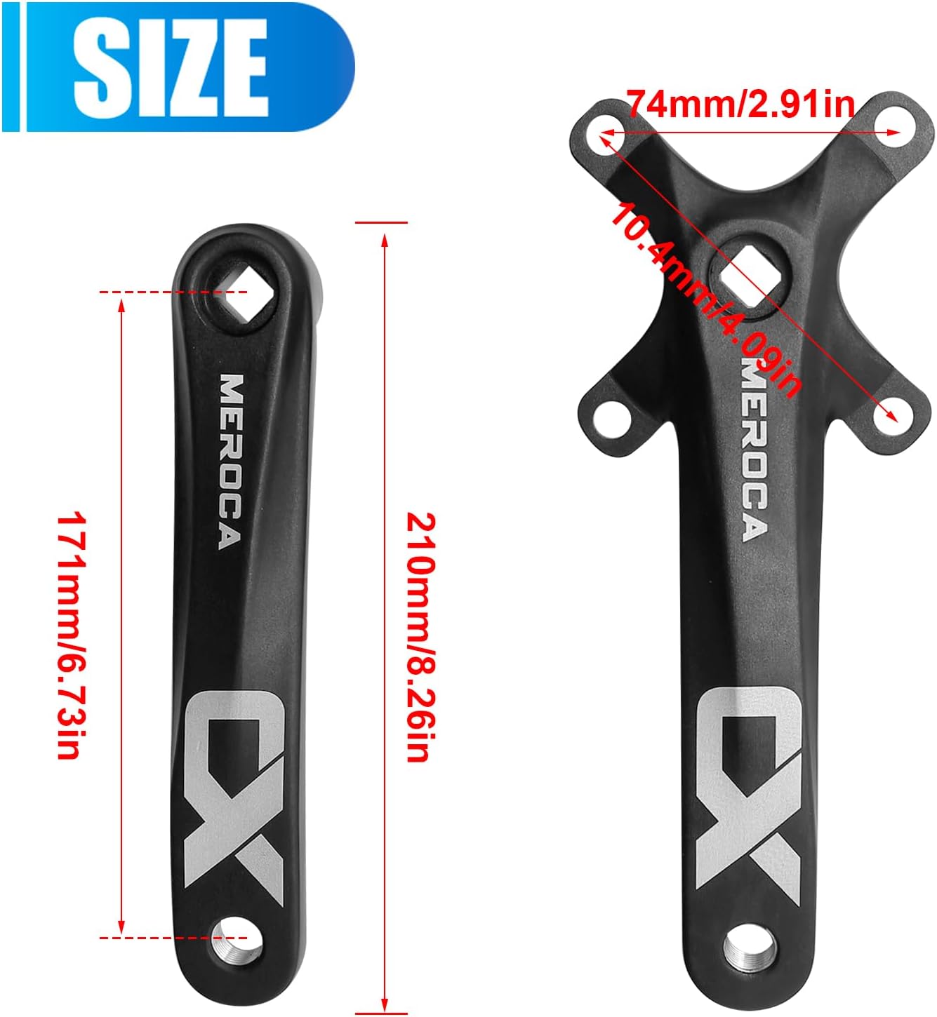 Set manivela bicicleta montaña 6.693" robusto E-Bike