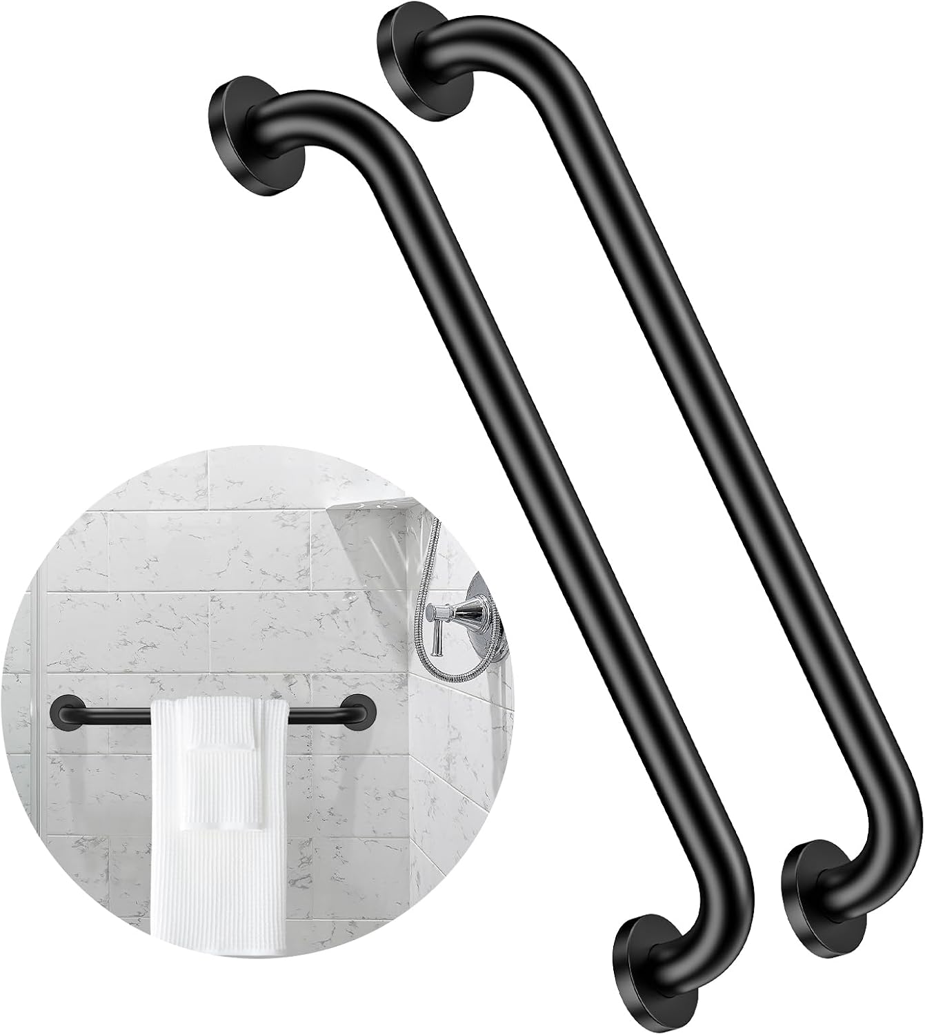 2 Barras Regadera 24pulg Negro Mate Acero Inox Soporte
