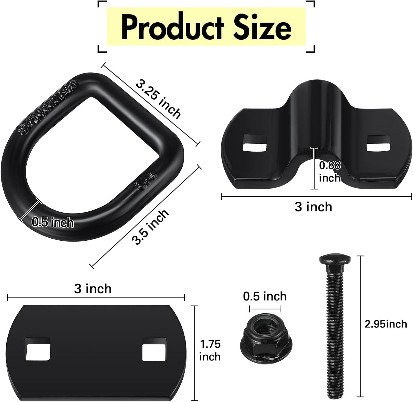 8 Pzas Anclaje Anillo D 1/2" 12000lb para Remolque Negro
