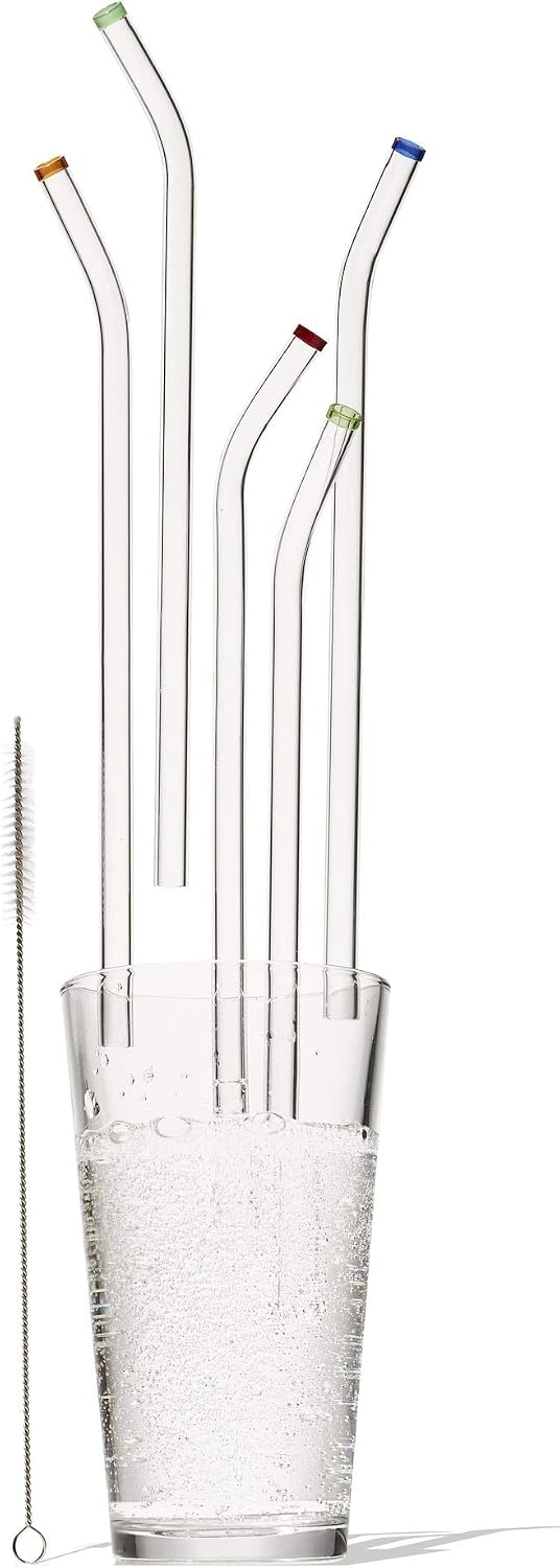 Pajitas vidrio reutilizables anchas 0.394pulg set 5 con cepillo