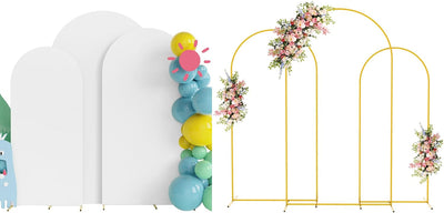 3 Soportes Arco Metal Fundas Blancas 7.2x6.6x6ft Fiesta Boda