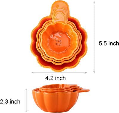 Juego 4 Tazas Medidoras Cerámica Calabaza Naranja