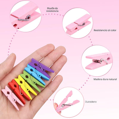 Pinzas ropa 100 pzas madera abedul color fuerte con bolsa