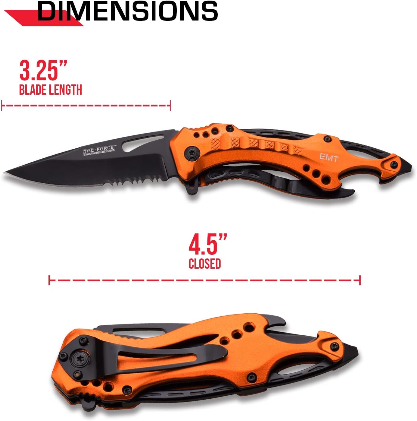 Cuchillo bolsillo plegable hoja serrada 3.25pulg aluminio naranja