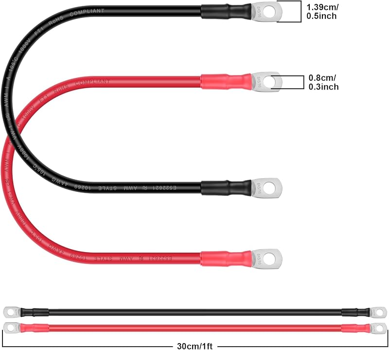 Cables batería inversor corriente con lengüetas 5/16pulg cobre OFC 6AWG