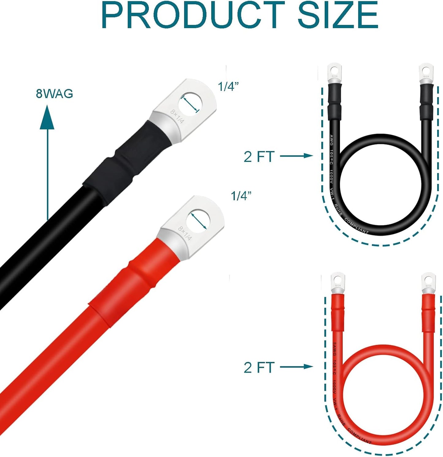Cables batería 8 AWG con terminales de cobre