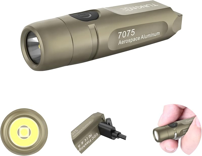 Linterna recargable llavero EDC camping 650 lúmenes caqui